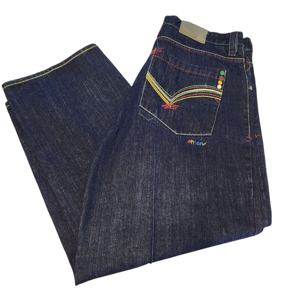 Vtg COOGI Mens Jeans Baggy Wide Leg Retro Colorful Embroidered Denim Sz 42x33*